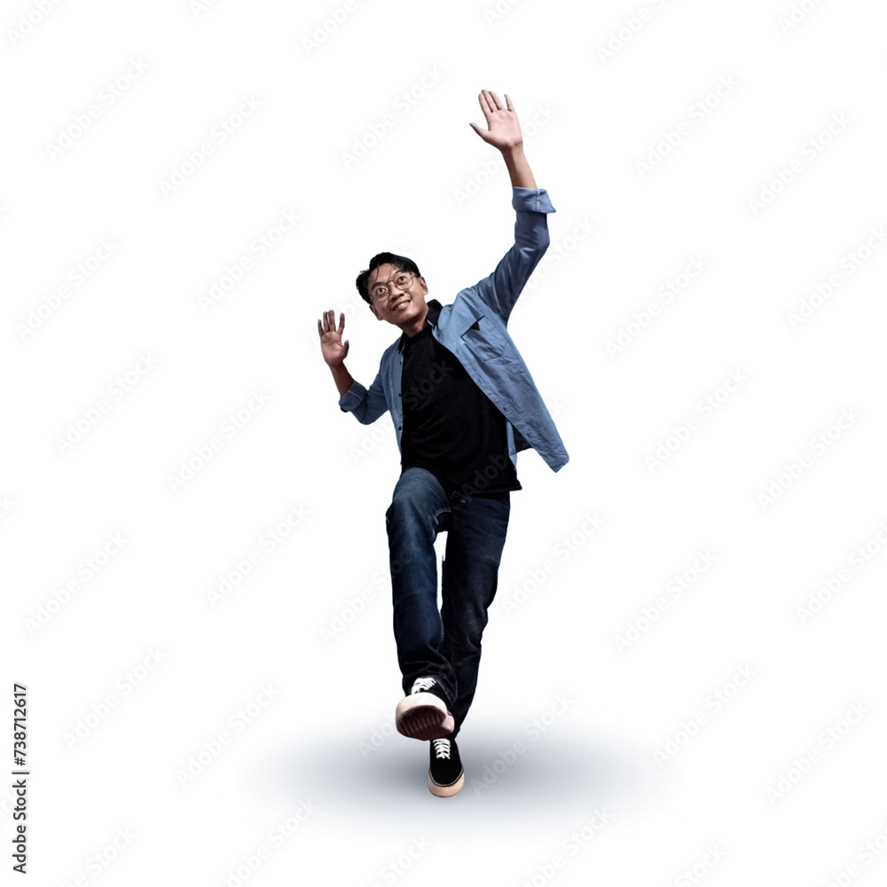 Photo of satisfied carefree person enjoy dancing clubbing free time isolated on white color background