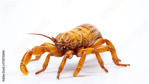 An isolated male scorpion against a stark white background © drizzlingstarsstudio