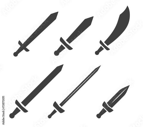 Sword set. Flat vector illustration. White background.