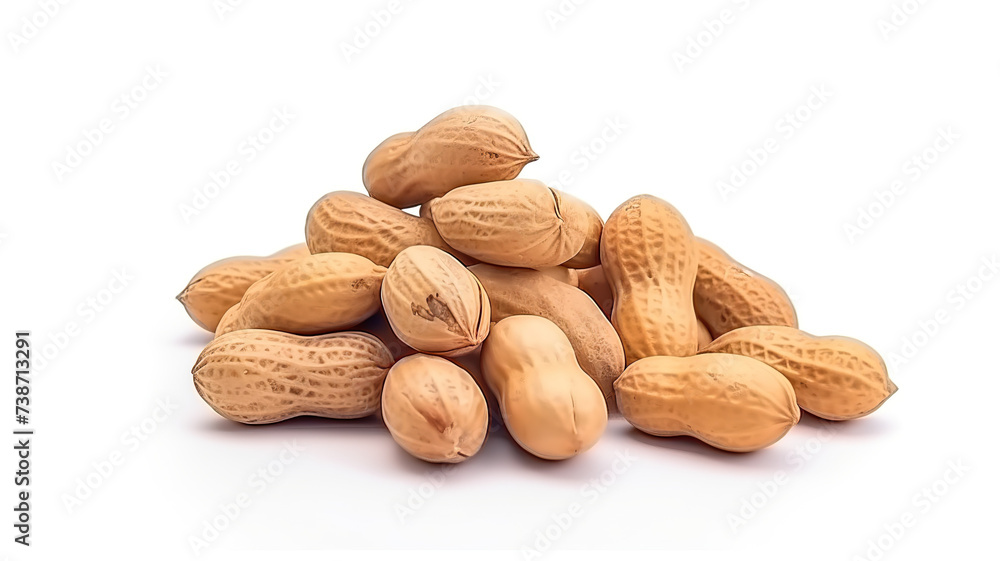 Isolated peanuts in their shells against a stark white background Isolated peanuts in their shells against a stark white background