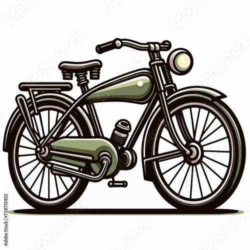 unique classic motorized bicycle cartoon icon illustration