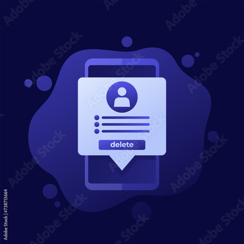 delete profile, erase account vector design with a phone