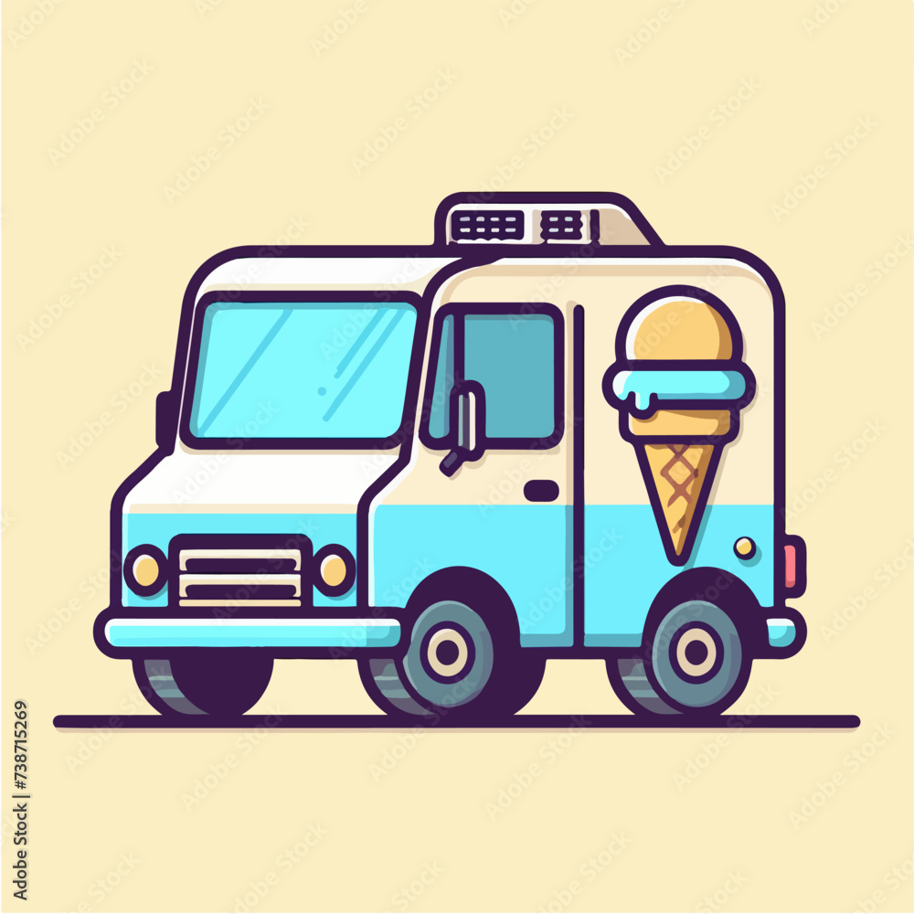 funny ice cream truck cartoon icon illustration