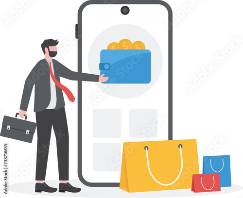 Virtual wallet, Mobile Digital wallet concept, Online shopping with mobile app and cashless payment

