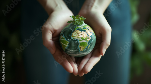 Hand holding a green natural globe Business cooperation for a sustainable environment The importance of working together to protect nature earth day