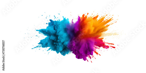 colorful vibrant rainbow Holi paint color powder explosion with bright colors isolated white background.	 photo