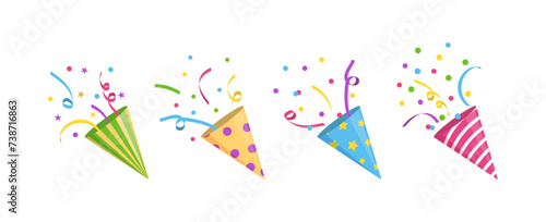 Party popper and explosion multicolor confetti set