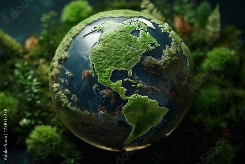 Government collaboration with green globe for renewable and sustainable resources on earth day