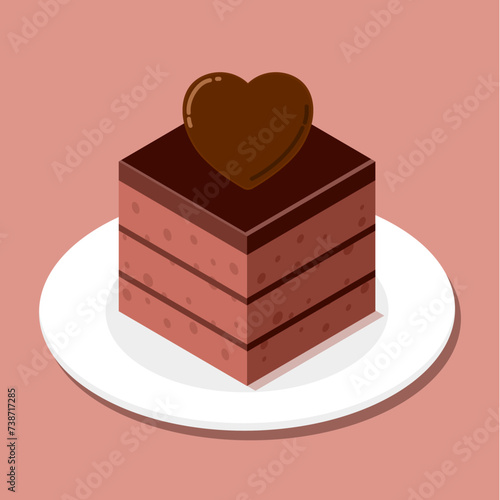 Chocolate cake with heart, isometric vector illustration