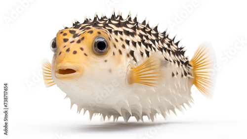 An isolated puffer fish on a background of pure white