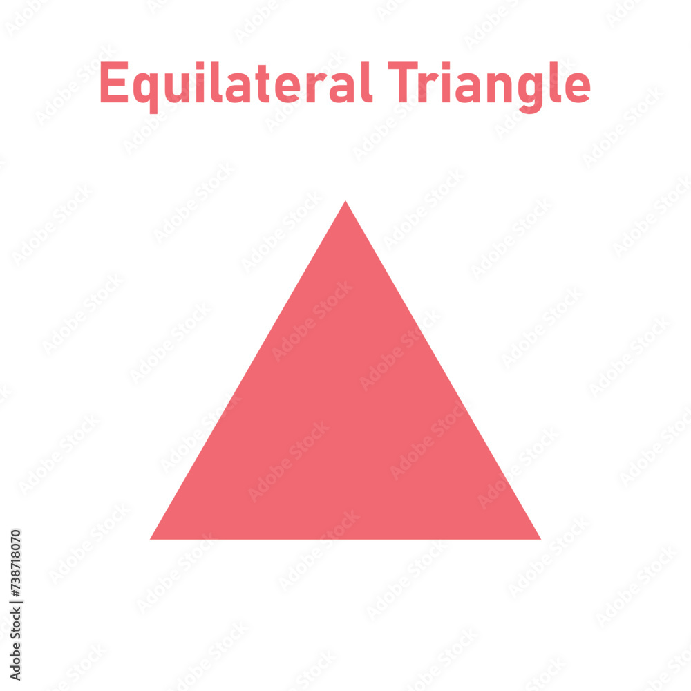 Properties of equilateral triangle in mathematics. Three sides with same length. Geometric shape. Science lessons for your classroom. Properties of equilateral triangle in mathematics. Three sides with same length. Geometric shape. Science lessons for your classroom.