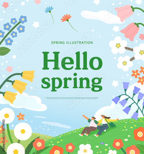 Spring template with beautiful flower. Vector illustration