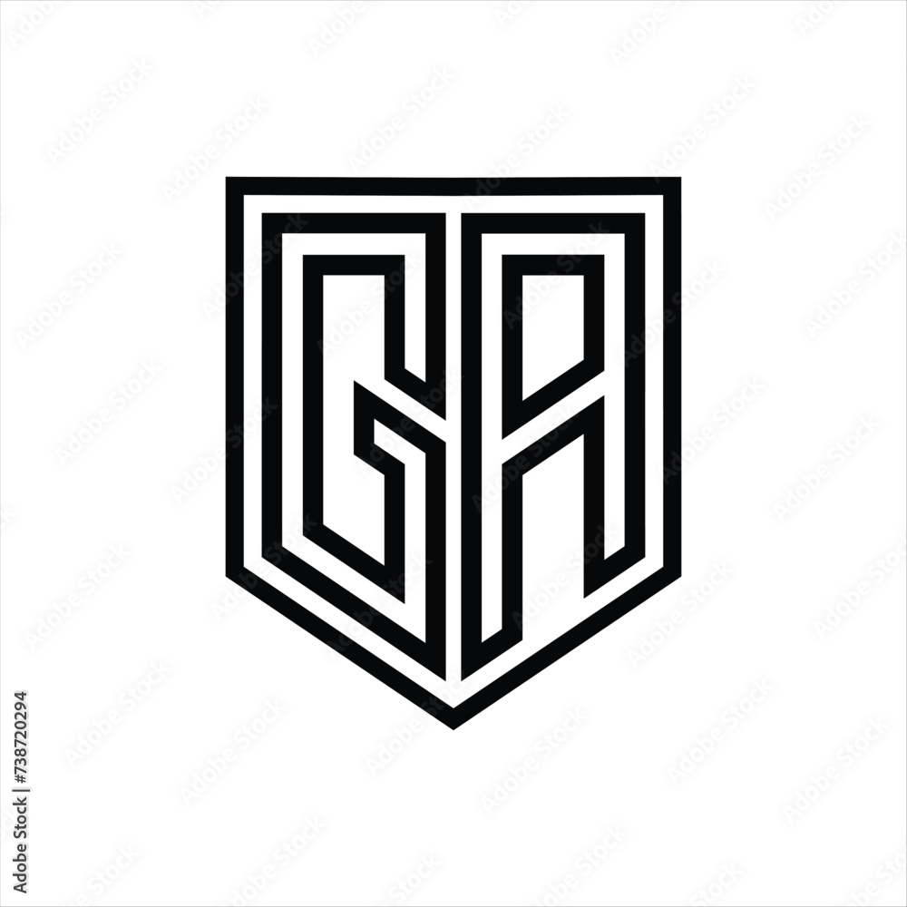 GA Letter Logo monogram shield geometric line inside shield isolated style design GA Letter Logo monogram shield geometric line inside shield isolated style design