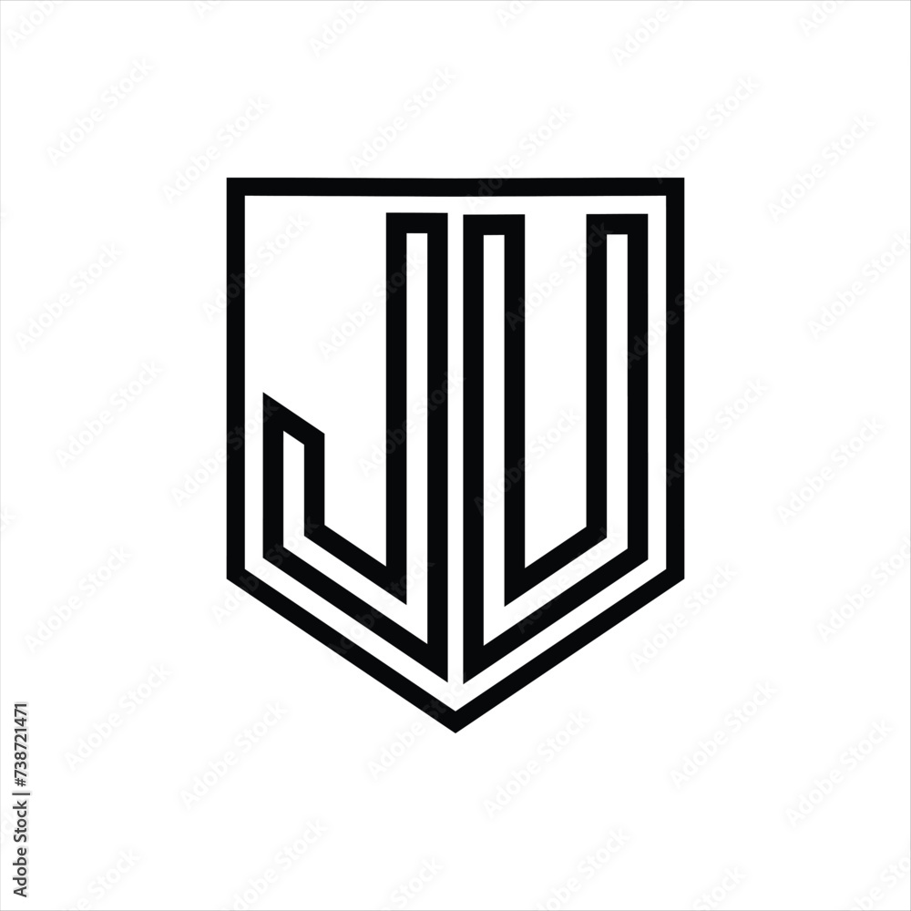 JU Letter Logo monogram shield geometric line inside shield isolated style design
