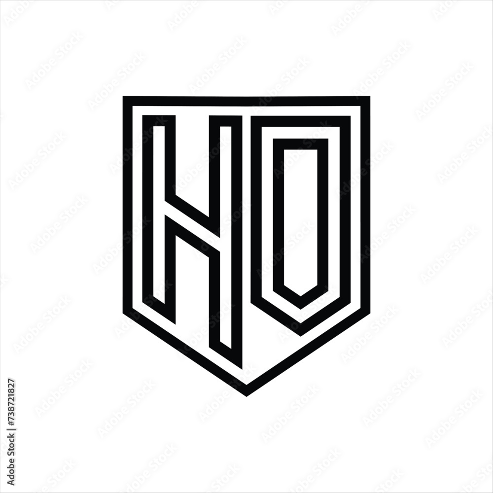 HO Letter Logo monogram shield geometric line inside shield isolated style design HO Letter Logo monogram shield geometric line inside shield isolated style design