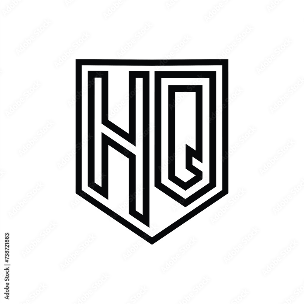 HQ Letter Logo monogram shield geometric line inside shield isolated style design HQ Letter Logo monogram shield geometric line inside shield isolated style design