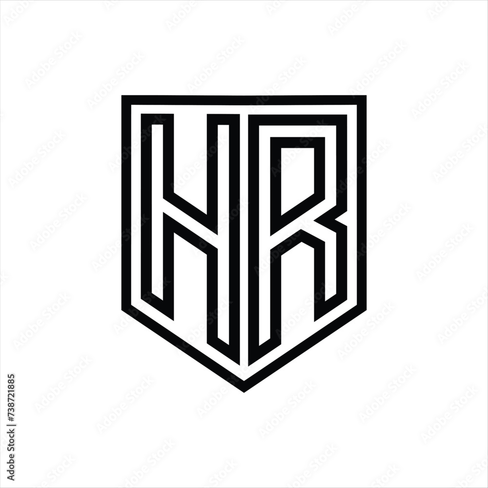 HR Letter Logo monogram shield geometric line inside shield isolated style design
