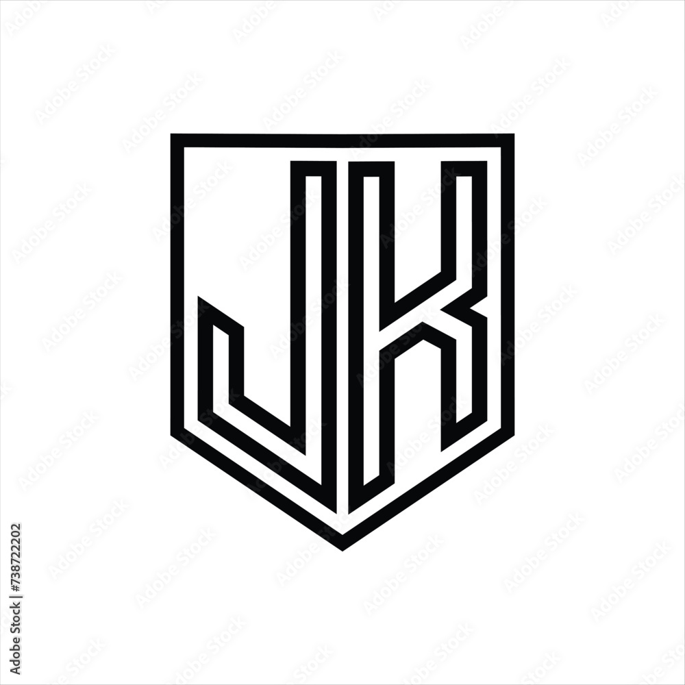 JK Letter Logo monogram shield geometric line inside shield isolated style design JK Letter Logo monogram shield geometric line inside shield isolated style design