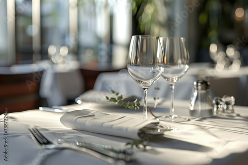 Modern concept of a gourmet restaurant, a restaurant table with glasses