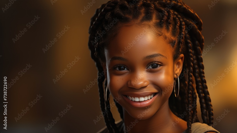 young african american girl with braids smiles young african american girl with braids smiles
