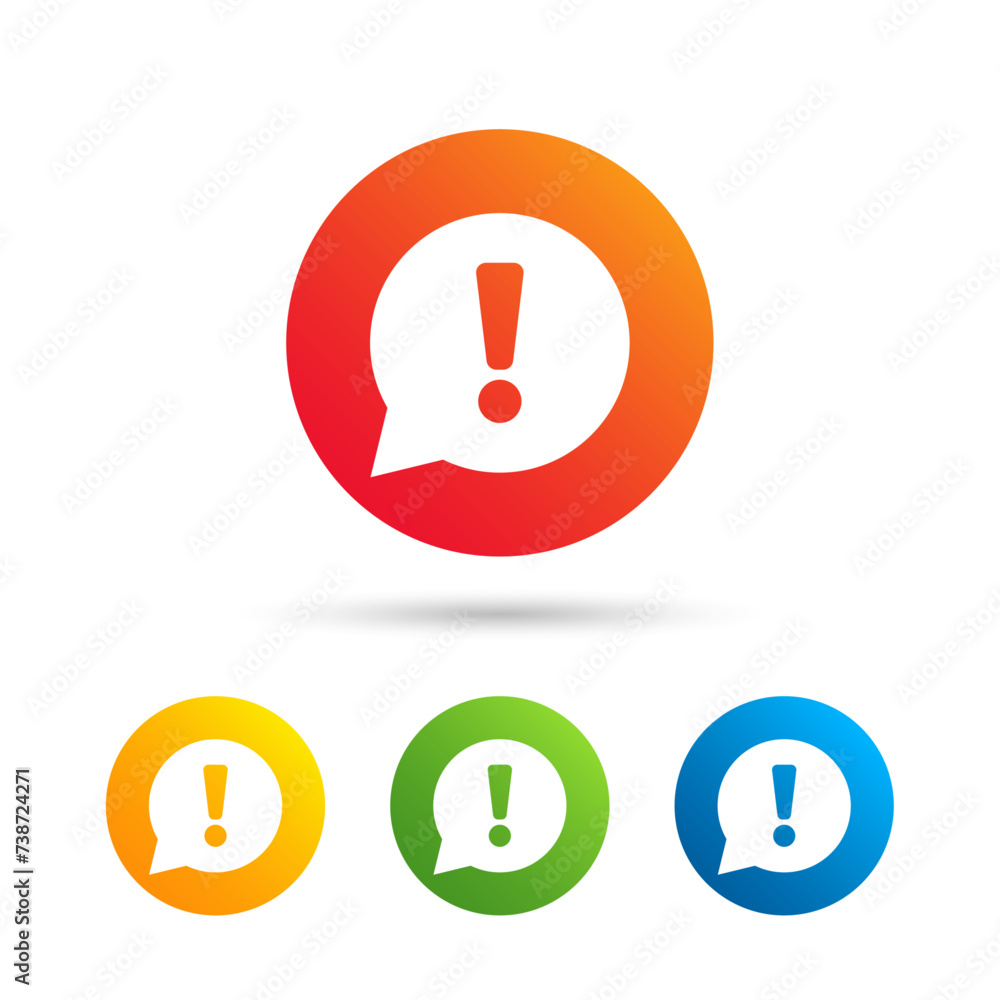 Exclamation mark sign icon. Attention speech bubble symbol. Triangular low poly button with flat icon. Exclamation mark sign icon. Attention speech bubble symbol. Triangular low poly button with flat icon.
