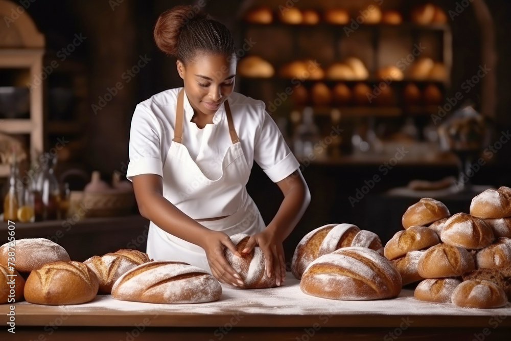Dark-Skinned Woman Baker Making Bread in Home Bakery