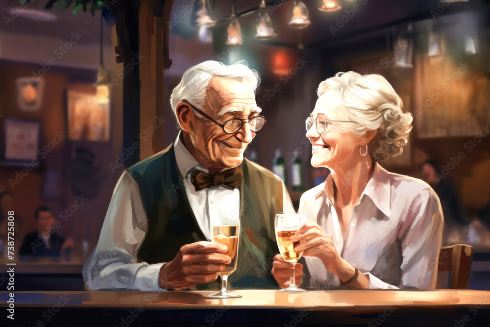 Elderly Couple Enjoying Wine at Table