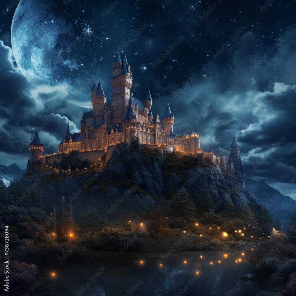 Fantasy Castle Moonlight Sky