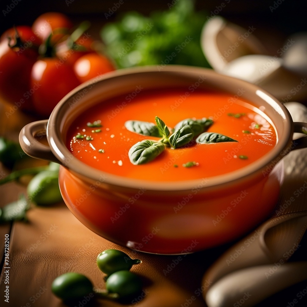 Bowl of Tomato Soup with Fresh Basil
Bowl of Tomato Soup with Fresh Basil