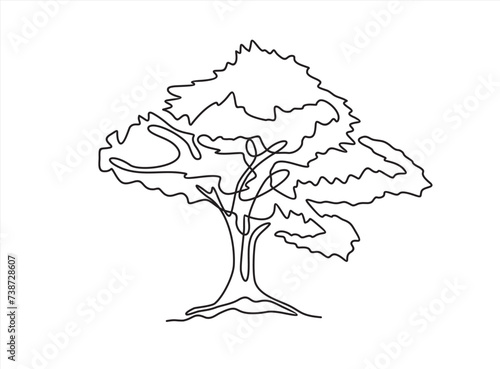 Continuous line drawing of tree on white background. Vector illustration