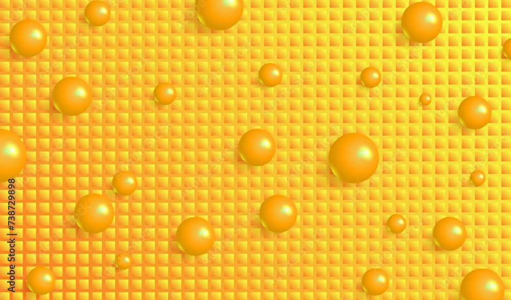 Background with yellow balls. 3d formfs on bright orange background Background with yellow balls. 3d formfs on bright orange background
