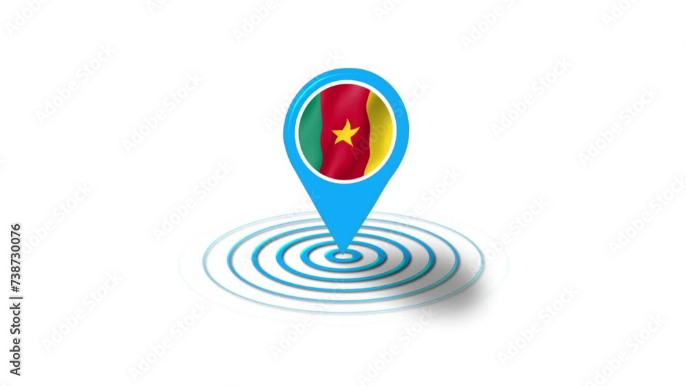 Cameroon flag icon 3d GPS location tracking animation in white background Cameroon flag icon 3d GPS location tracking animation in white background