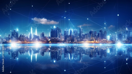 Smart city with network connection and internet of things (IoT) concept, Generative AI illustrations.