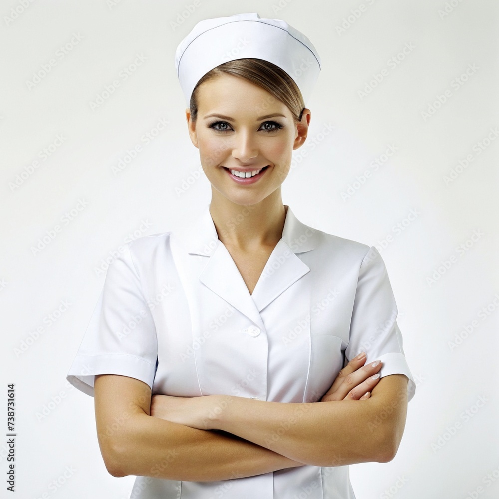 portrait of nurse smiling on white background