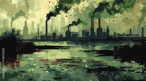 Environmental pollution with industrial scene with various factories and industrial structures 