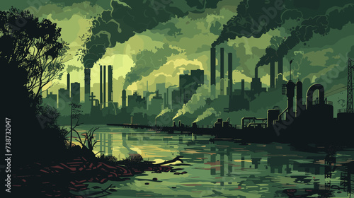 Environmental pollution with industrial scene with various factories and industrial structures 