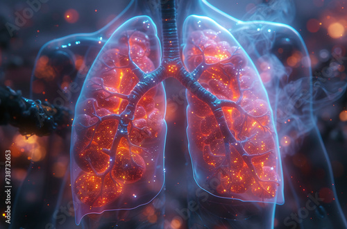 Digital composite of healthy human lungs with visible bronchi superimposed on a city street background, symbolizing urban health.