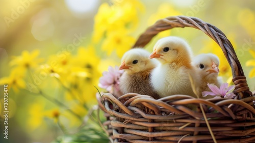 Foto Chicks in a basket. Spring motive. AI generative.