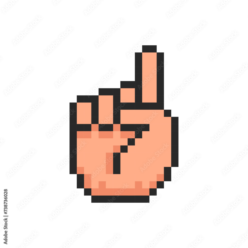Pixel hand, hand gesture in the form index finger up symbol. Pixel hand, hand gesture in the form index finger up symbol.