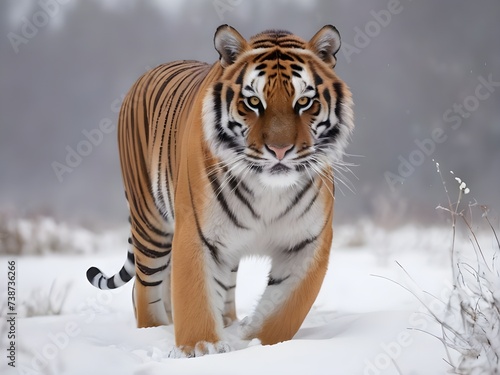 Nature   s Contrast  The Vibrant Tiger Against the White Winter Backdrop  generative AI