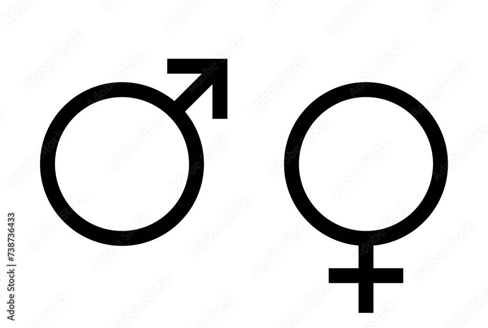 gender symbol icon set - black and white pictogram of male and female sign - obrazy, fototapety, plakaty 