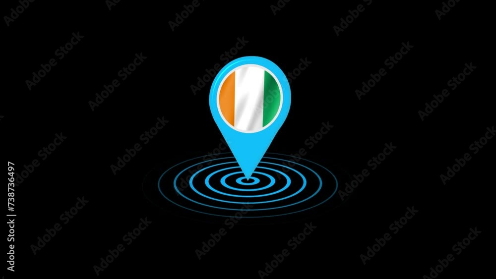 Cote dIvoire Ivory Coast flag icon gps location tracking animation in black background Cote dIvoire Ivory Coast flag icon gps location tracking animation in black background