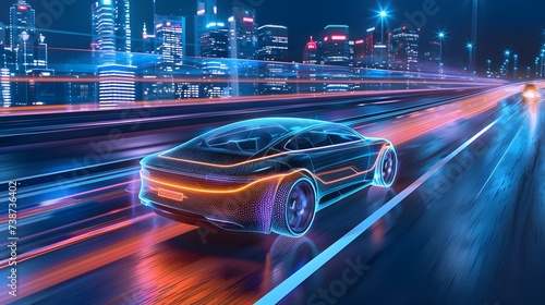 Autonomous Self-Driving Car Moving Through city Highway with light trails © Ziyan
