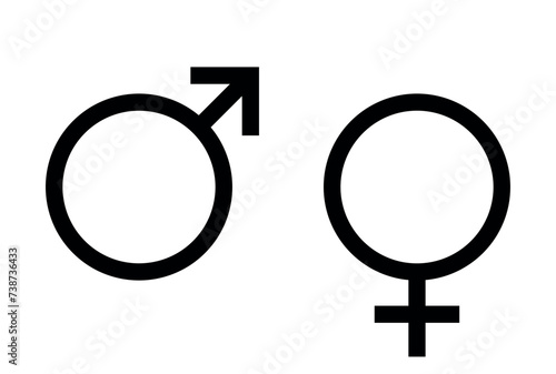 gender symbol icon set - black and white pictogram of male and female sign
