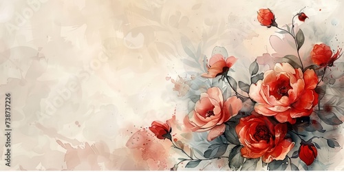 Watercolor floral background with white space nature design of blossoming flowers artistic illustration perfect for spring and summer themes blending vintage and modern styles in romantic botanical