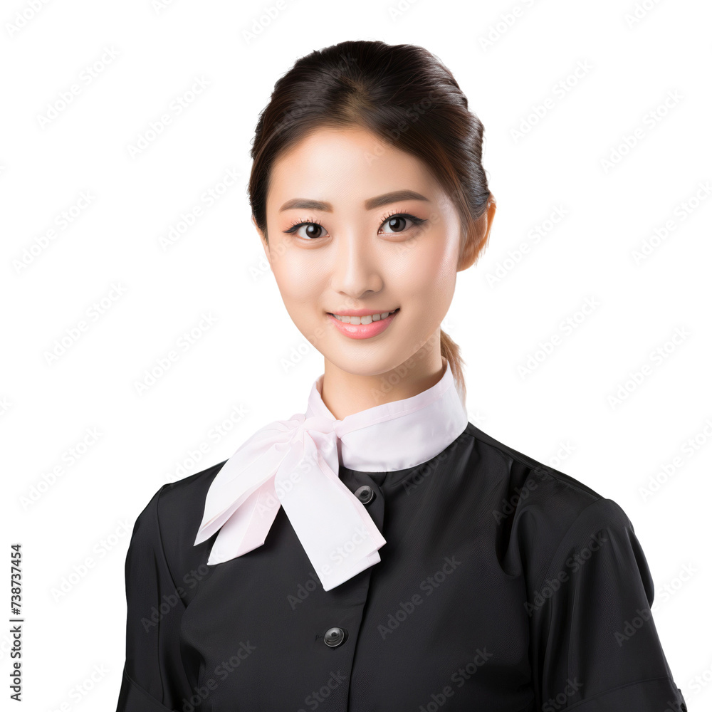Portrait of a smiling Japanese waitress, front view, isolated on white background Portrait of a smiling Japanese waitress, front view, isolated on white background