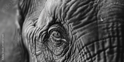 A close-up of an elderly elephant eyes, surrounded by wrinkles , concept of aging gracefully
