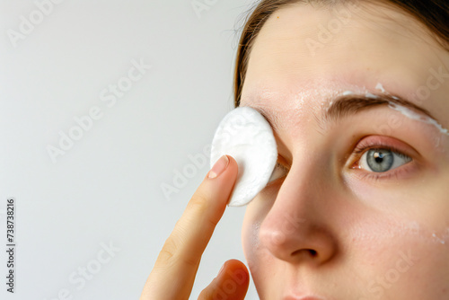 Woman removing makeup with a cotton pad