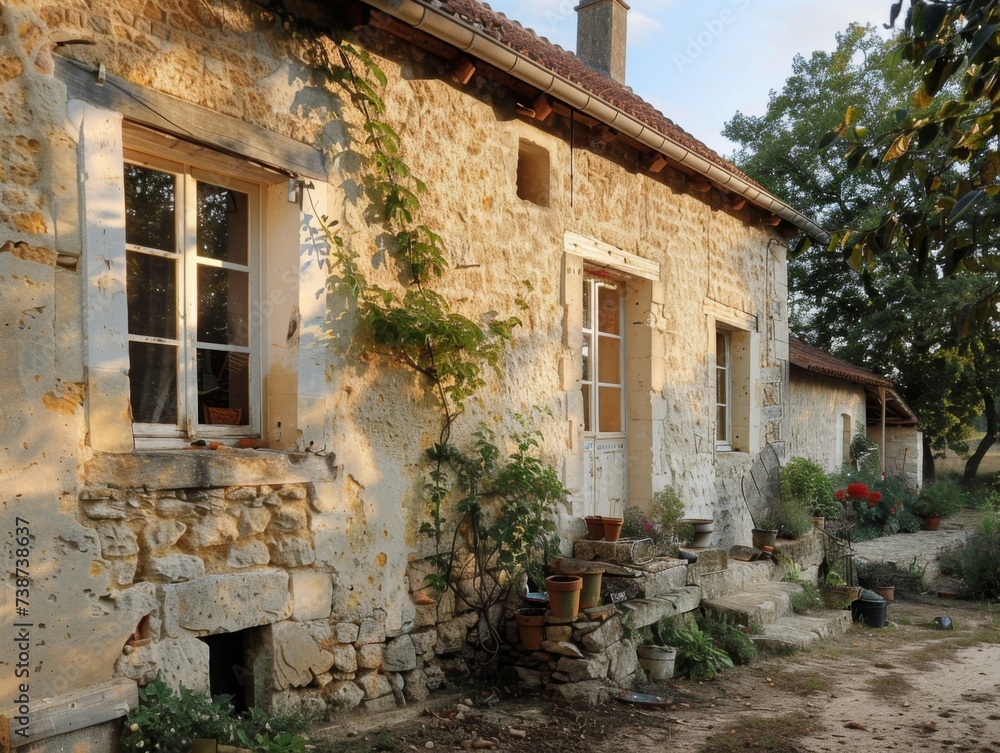 A rustic farmhouse in the countryside