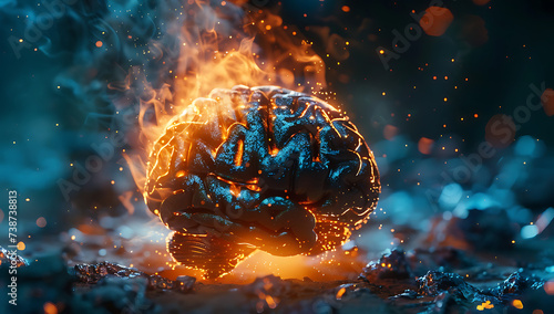 a brain is sitting in a blue background and is burnin photo